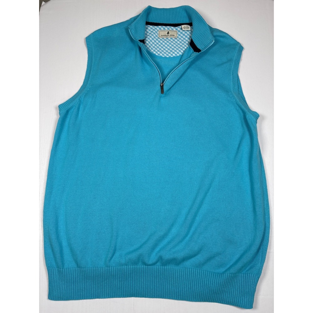 Southern Pines Men XL Blue 100% Cotton Quarter Zip Vest Golf Preppy Country Club